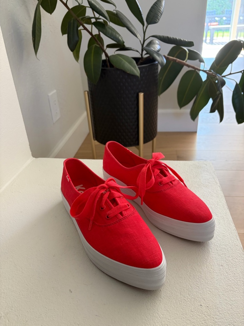 NWOB Keds Sz 8 Red Linen Blend Platform Lace Up Sneaker - Picture 4 of 8